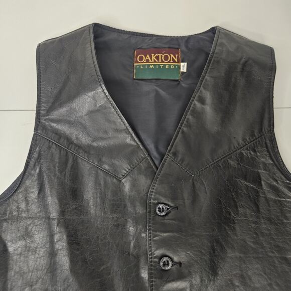 Oakton Limited 44" Tall LT Black Leather Vest Vintage Biker Motorcycle Vest - Picture 3 of 8